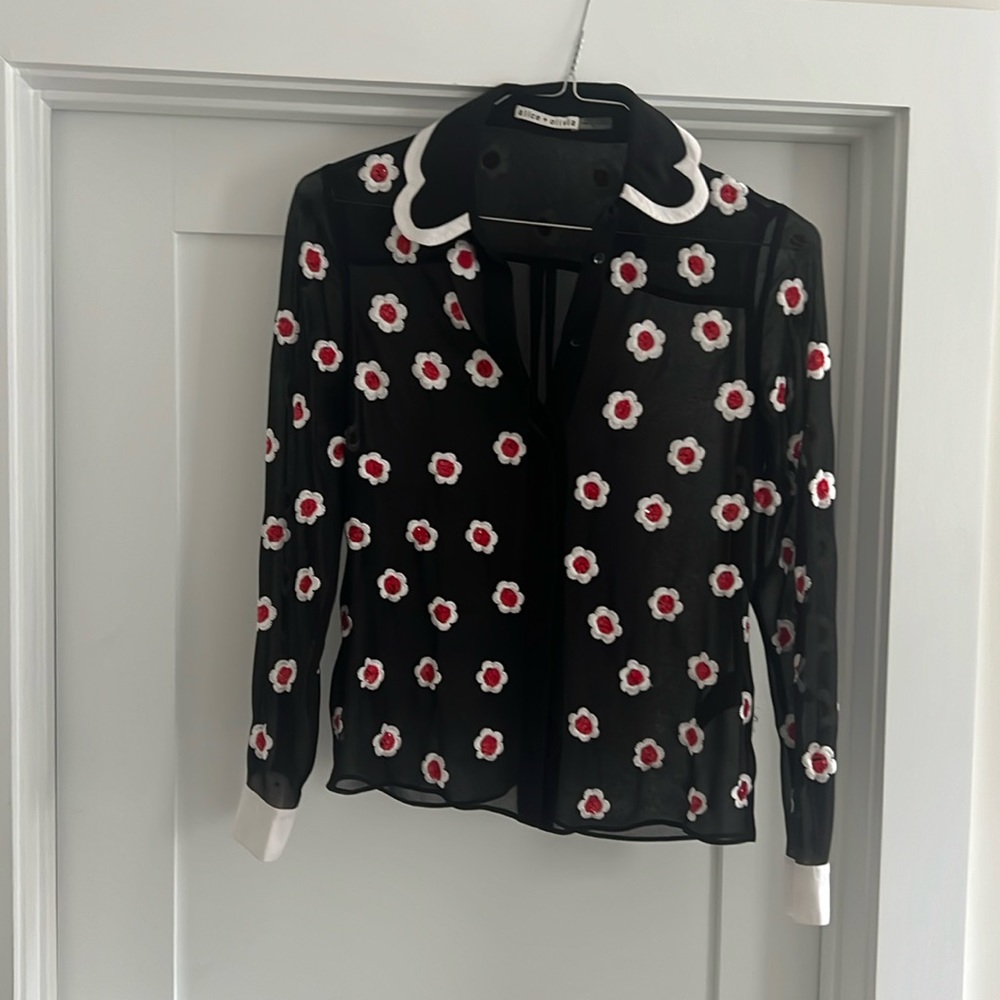 Gorgeous and unique sheer black with beaded flower details